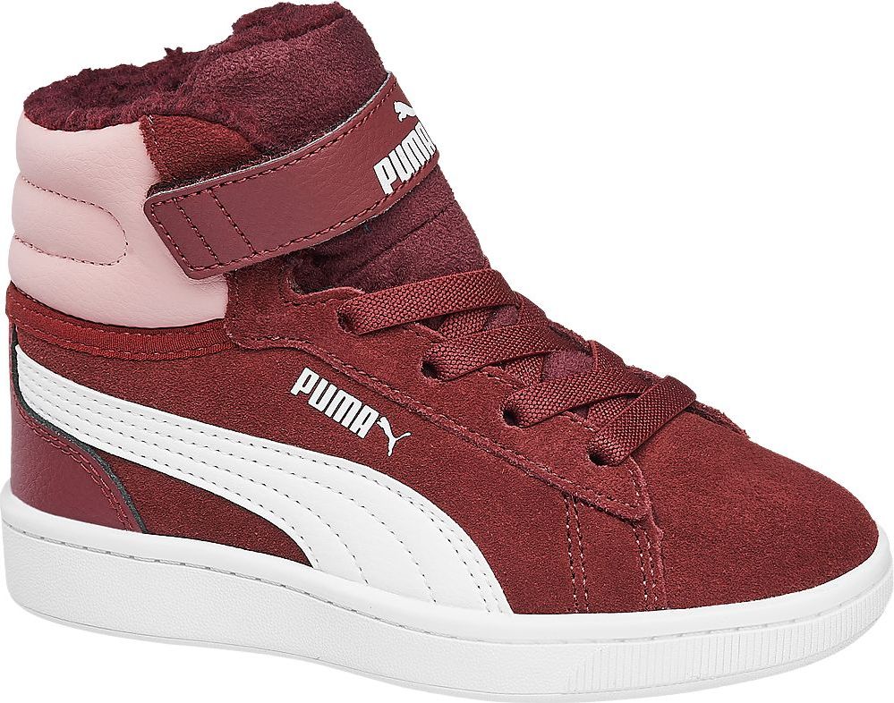 Deichmann - Puma Červené kožené kotníkové tenisky na suchý zip Puma Vikky V2 Mid Fur 32 červená - obrázek 1