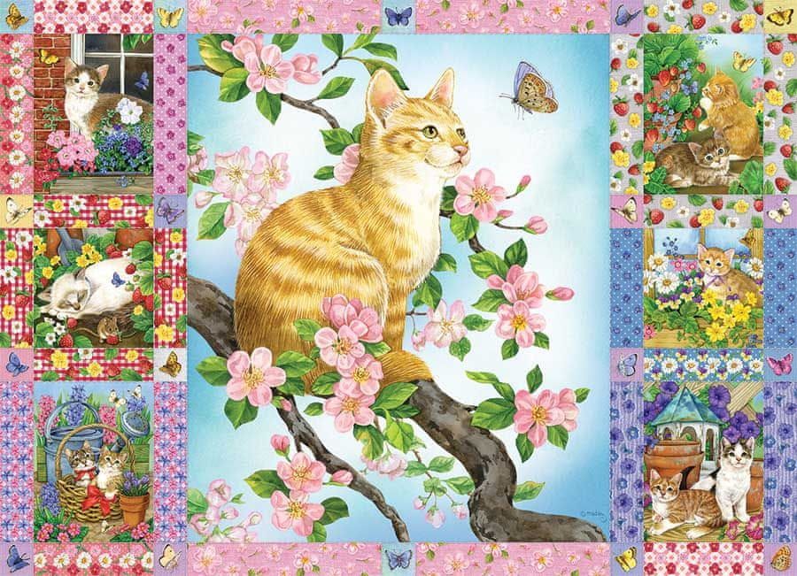 Cobble Hill Puzzle 1000 dílků Blossoms and Kittens Quilt - obrázek 1