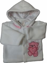 Kabátek kojenecký fleece - MEDVÍDEK A MEDVÍĎATA bílo-růžový - vel.56 - obrázek 1