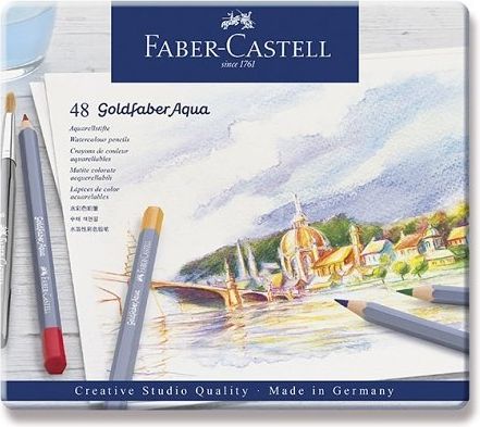Akvarelové pastelky Faber-Castell Goldfaber Aqua plechová krabička, 48 barev - obrázek 1