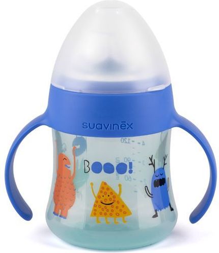 SUAVINEX První lahvička s oušky Booo Nerozlitná savička 150 ml (+4m) – modrá - obrázek 1