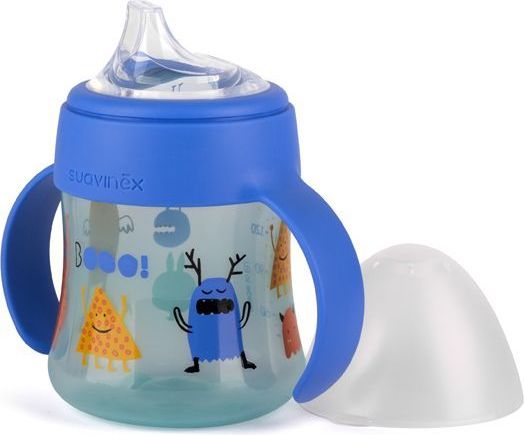 SUAVINEX První lahvička s oušky Booo Nerozlitná savička 150 ml (+4m) – modrá - obrázek 2