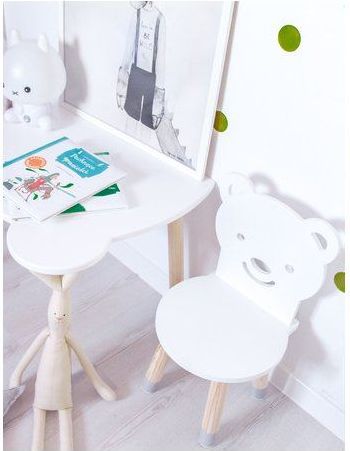 Dětská židlička méďa bílá s šedými nožkami - obrázek 2