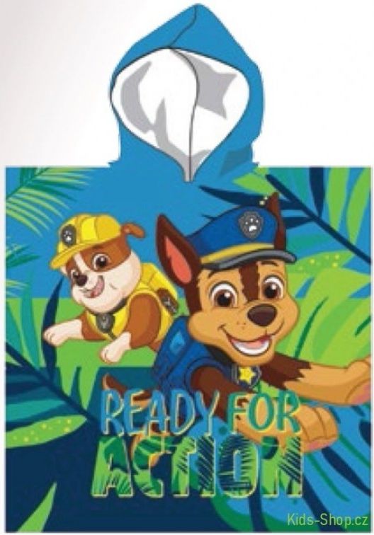 Setino - Dětské / chlapecké bavlněné pončo osuška s kapucí Tlapková patrola / Paw Patrol / Marschall, Chase a Ruble / 110 x 55 cm - obrázek 1
