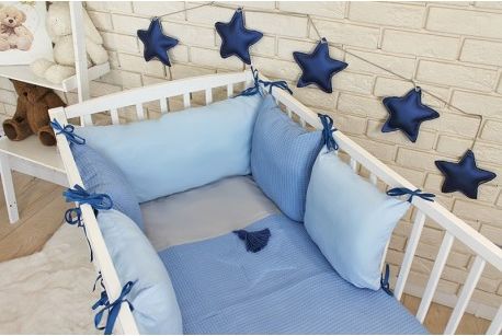 Baby Nellys Sada polštářkový mantinel Vafel s povlečení - modrá, Velikost povlečení 120x90 - obrázek 1