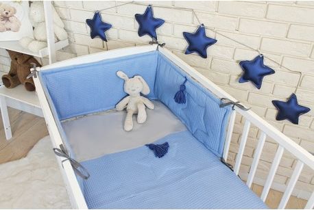 Baby Nellys 3 dílná sada Mantinel s povlečením vafelek - modrá, Velikost povlečení 120x90 - obrázek 1