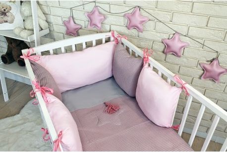 Baby Nellys Sada polštářkový mantinel Vafel s povlečení - starorůžová, Velikost povlečení 135x100 - obrázek 1