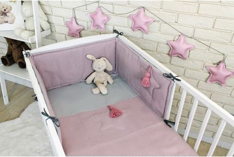 Baby Nellys 3 dílná sada Mantinel s povlečením vafelek - růžová, Velikost povlečení 135x100 - obrázek 1