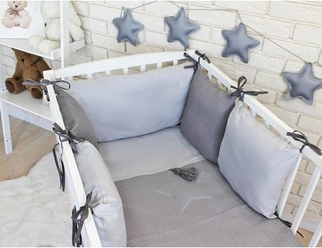 Baby Nellys Sada polštářkový mantinel Vafel s povlečení - šedá, Velikost povlečení 120x90 - obrázek 1
