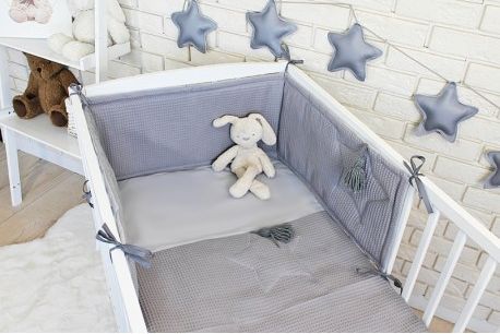 Baby Nellys 3 dílná sada Mantinel s povlečením vafelek - šedá, Velikost povlečení 135x100 - obrázek 1