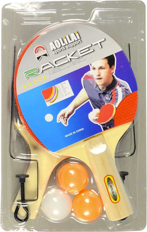 Pinpongový set pálka 2ks + míček 3ks s úchyty na síť na stolní tenis - obrázek 1