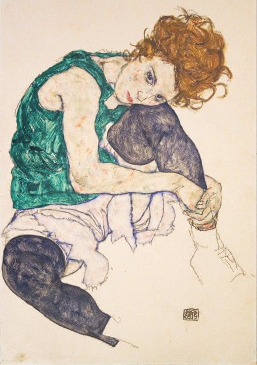 Grafika Puzzle 1000 dílků Egon Schiele : Femme Assise à la Jambe Repliée, 191 - obrázek 1