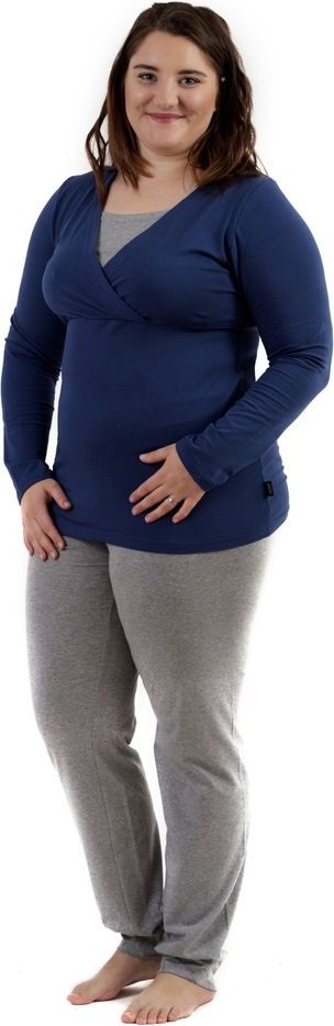 Jožánek Pyžamo pro těhotné a kojící, dlouhé, jeans+šedý melír, M/L - obrázek 1