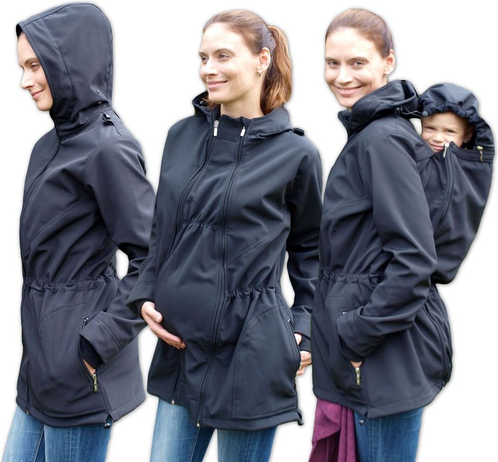 Jožánek ALICE 2- softshellová těhotenská a nosící bunda (pro nošení vpředu/vzadu), ČERNÁ, L/XL - obrázek 1