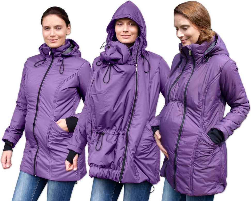 Jožánek ZORA- zimní vyteplená bunda pro těhotné a nosící ženy (pro přední nošení), fialová, L/XL - obrázek 1