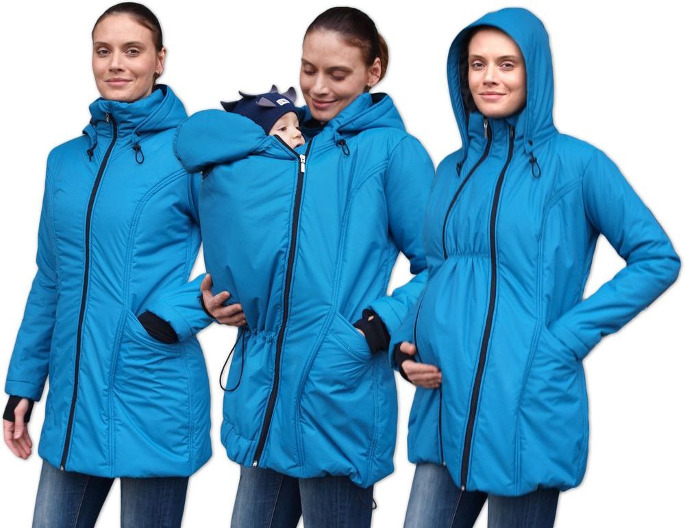 Jožánek ZORA- zimní vyteplená bunda pro těhotné a nosící ženy (pro přední nošení), petrolejová 2, L/XL - obrázek 1