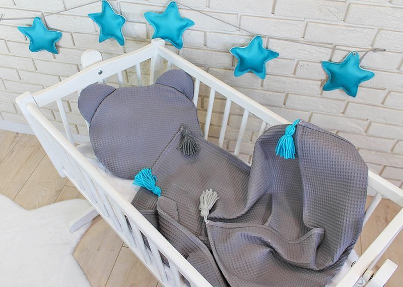 Baby Nellys Dětská vaflová 2 dílná sada Medvídek - tmavě šedá - obrázek 2