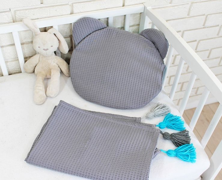 Baby Nellys Dětská vaflová 2 dílná sada Medvídek - tmavě šedá - obrázek 3