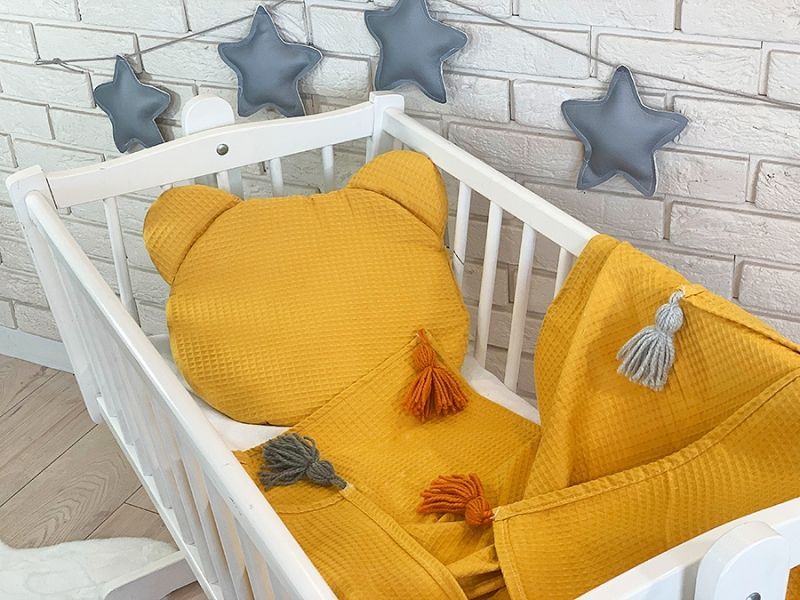 Baby Nellys Dětská vaflová 2 dílná sada Medvídek - hořčicová - obrázek 1