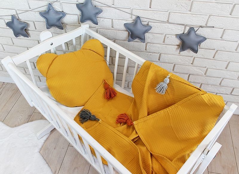 Baby Nellys Dětská vaflová 2 dílná sada Medvídek - hořčicová - obrázek 2