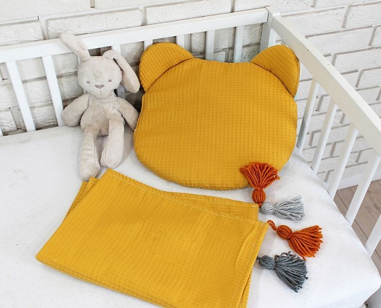 Baby Nellys Dětská vaflová 2 dílná sada Medvídek - hořčicová - obrázek 3