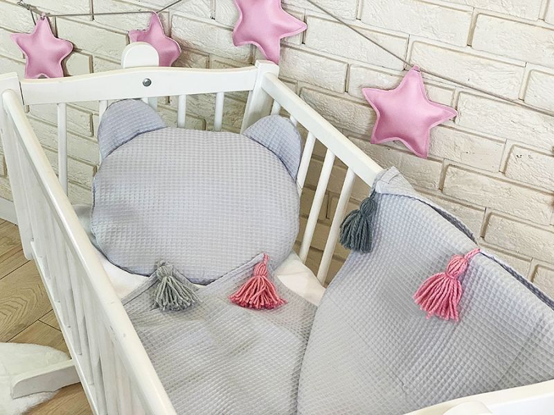 Baby Nellys Dětská vaflová 2 dílná sada Medvídek - světle šedá - obrázek 1