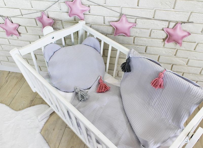 Baby Nellys Dětská vaflová 2 dílná sada Medvídek - světle šedá - obrázek 2