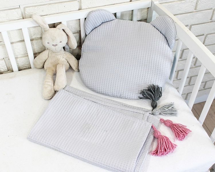 Baby Nellys Dětská vaflová 2 dílná sada Medvídek - světle šedá - obrázek 3