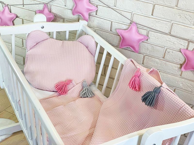 Baby Nellys Dětská vaflová 2 dílná sada Medvídek - pudrově růžová - obrázek 1