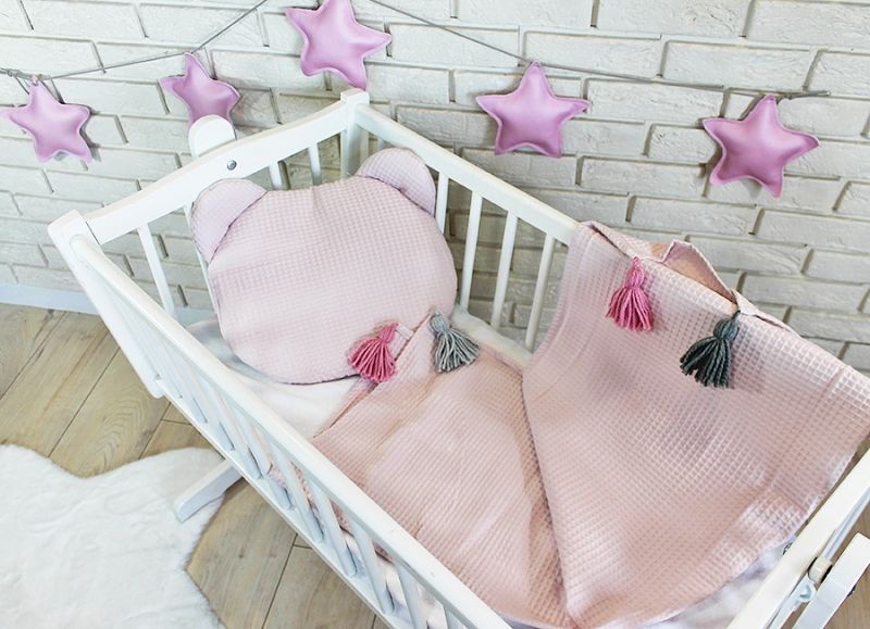Baby Nellys Dětská vaflová 2 dílná sada Medvídek - pudrově růžová - obrázek 2