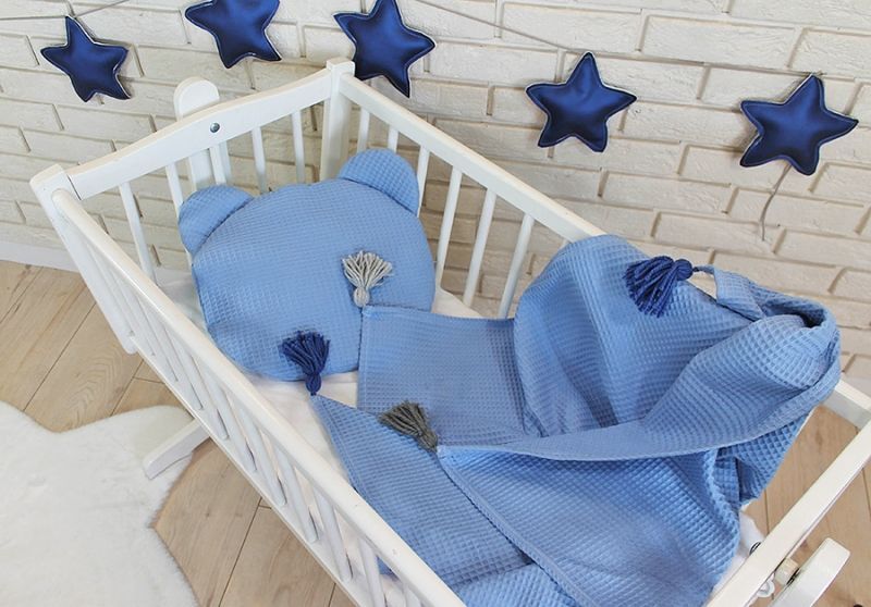 Baby Nellys Dětská vaflová 2 dílná sada Medvídek - modrá - obrázek 2