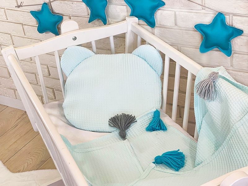 Baby Nellys Dětská vaflová 2 dílná sada Medvídek - mátová - obrázek 1