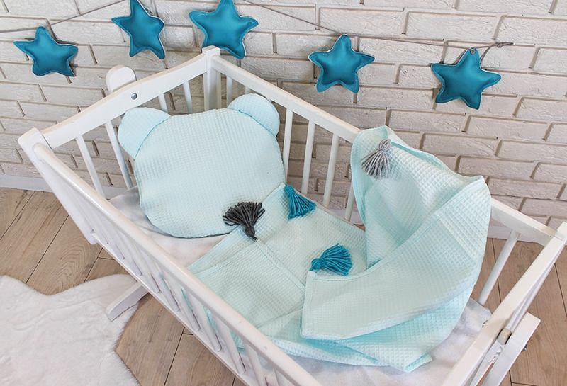 Baby Nellys Dětská vaflová 2 dílná sada Medvídek - mátová - obrázek 2