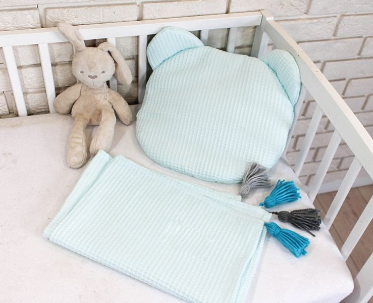 Baby Nellys Dětská vaflová 2 dílná sada Medvídek - mátová - obrázek 3