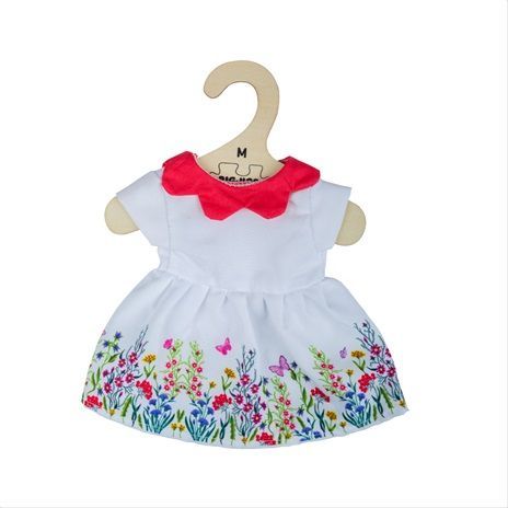 Bigjigs Toys Bílé květinové šaty s červeným límečkem pro panenku 34 cm - obrázek 1