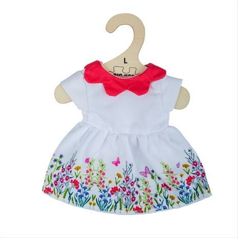 Bigjigs Toys Bílé květinové šaty s červeným límečkem pro panenku 38 cm - obrázek 1
