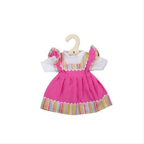 Bigjigs Toys Růžové šaty s pruhovaným lemováním pro panenku 28 cm - obrázek 1