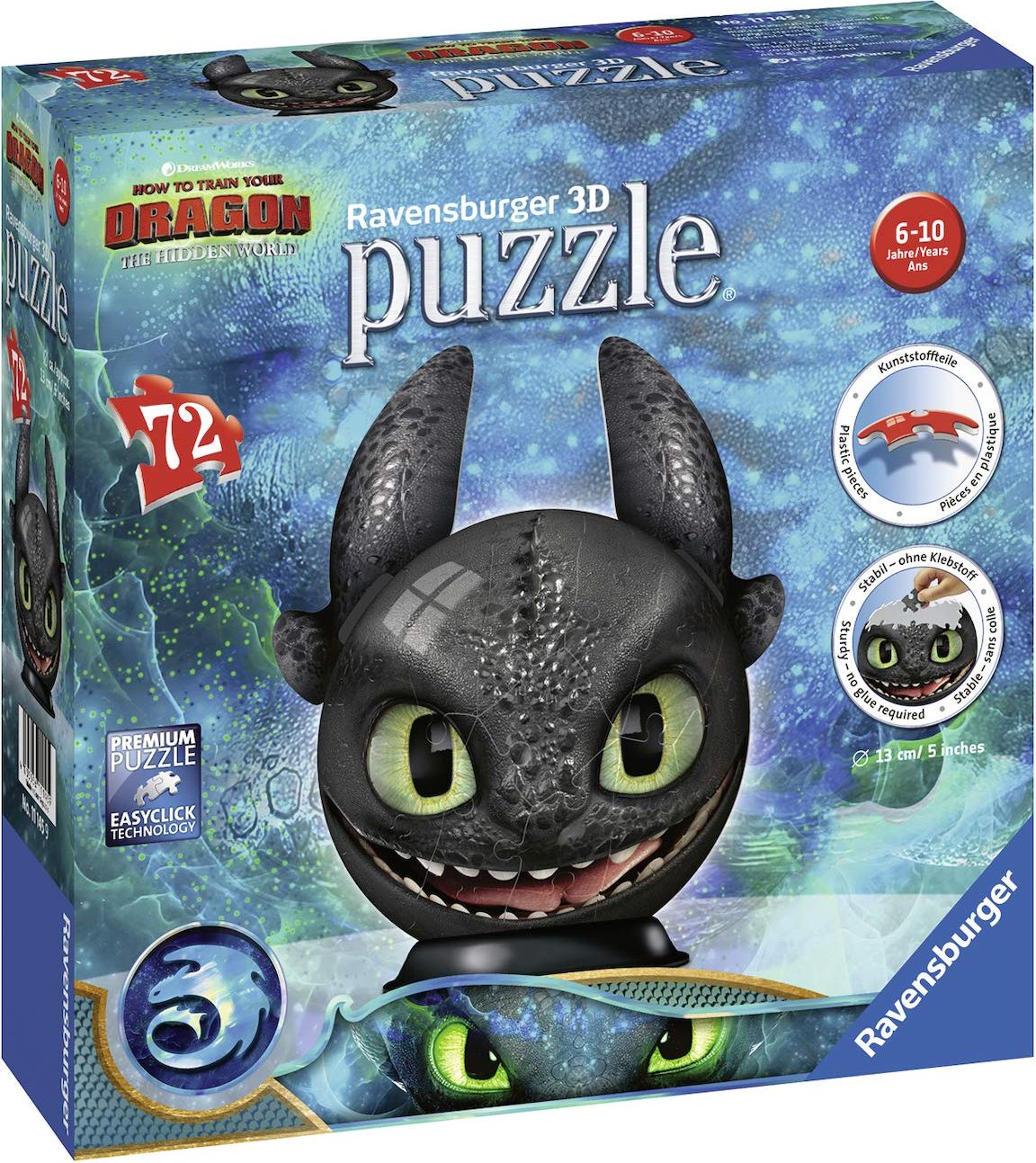 RAVENSBURGER 3D PUZZLE 111459 Puzzle-Ball Jak vycvičit draka 3: Bezzubka 72 dílků - obrázek 1