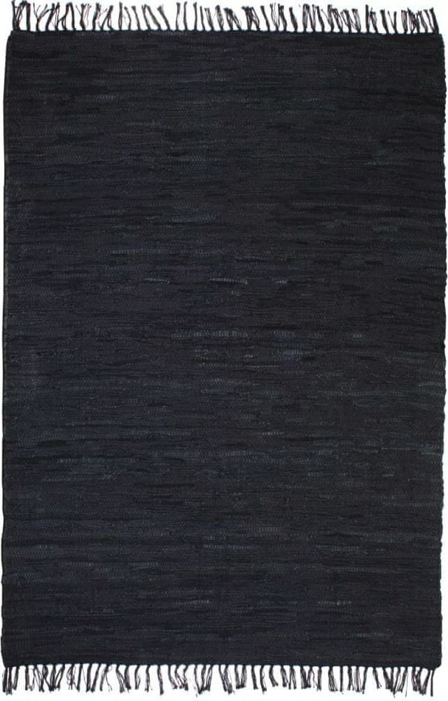 Vidaxl Ručně tkaný koberec Chindi kůže 160 x 230 cm černý - obrázek 1