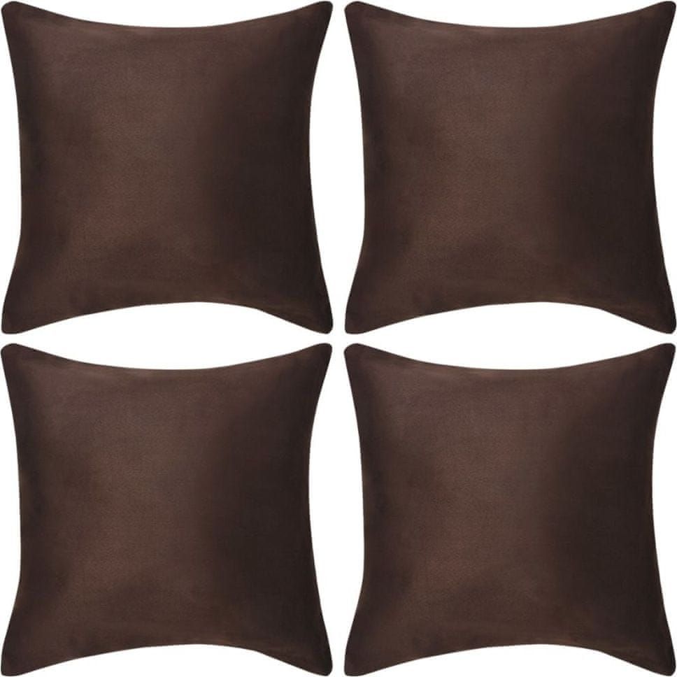 Vidaxl Povlaky na polštář 4 ks 80x80 cm polyester umělý semiš hnědá - obrázek 1