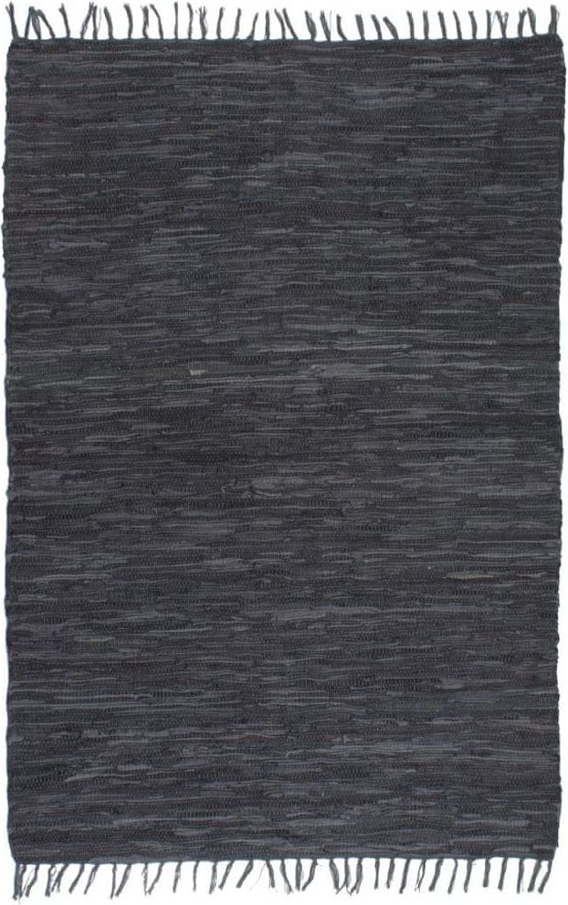 Vidaxl Ručně tkaný koberec Chindi kůže 80 x 160 cm šedý - obrázek 1