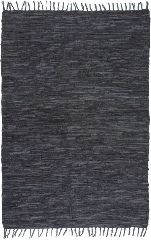 Vidaxl Ručně tkaný koberec Chindi kůže 190 x 280 cm šedý - obrázek 1