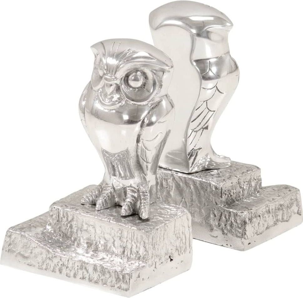 Vidaxl Zarážky na knihy sova 2 ks masivní hliník 13x4,5x19 cm stříbrné - obrázek 1