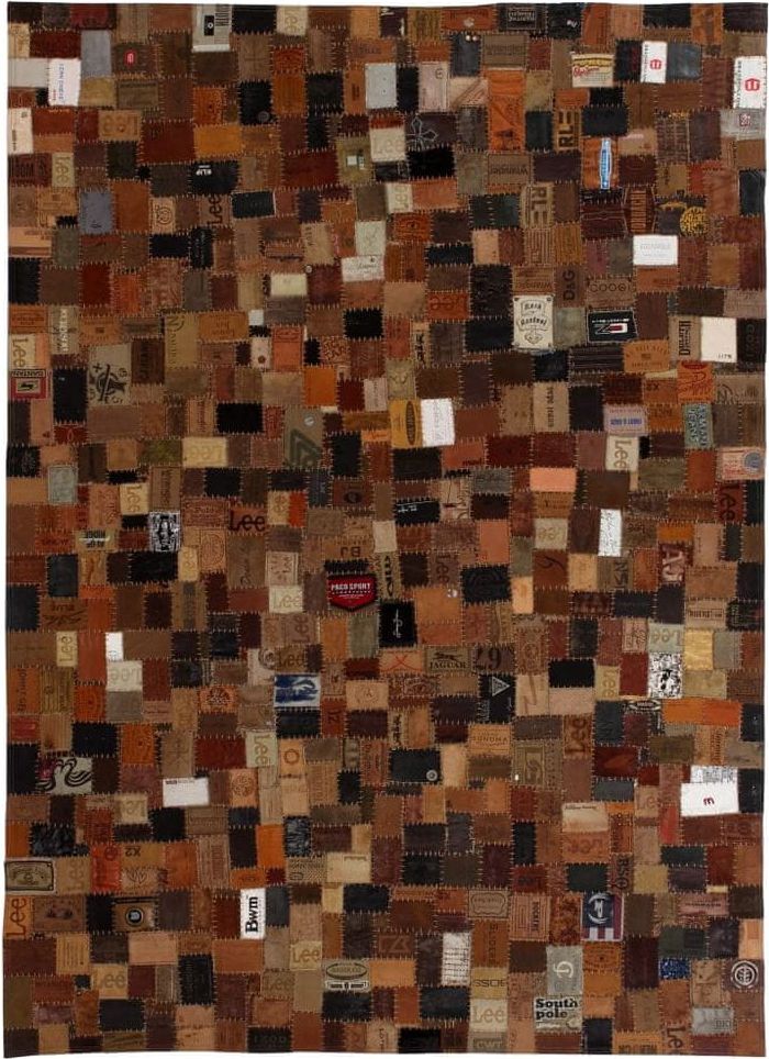 Vidaxl Koberec patchwork z cedulek na džíny pravá kůže 120x170cm hnědý - obrázek 1