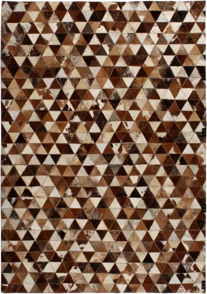 Vidaxl Koberec patchwork pravá kůže 80x150 cm trojúhelníky hnědobílý - obrázek 1
