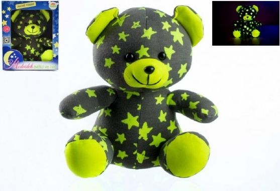 Teddies Medvídek svítící ve tmě 21cm šedý/žlutý plyš - obrázek 1