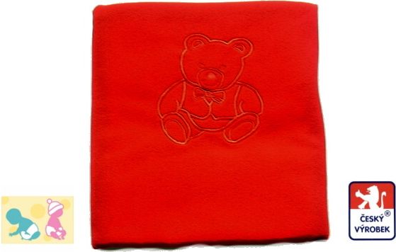 Deka do kočárku fleece Dětský svět, červená s medvídkem - obrázek 1
