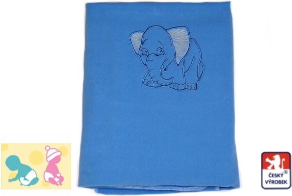 Dětská deka do kočárku fleece, modrá se slonem - obrázek 1