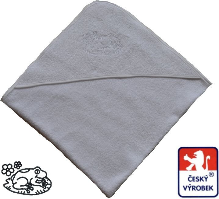 Dětská froté osuška s kapucí Luper, bílá se žabkou 90x90cm - obrázek 1