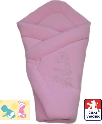 Zimní rychlozavinovačka celofleece, růžová se žirafou 75x77 - obrázek 1